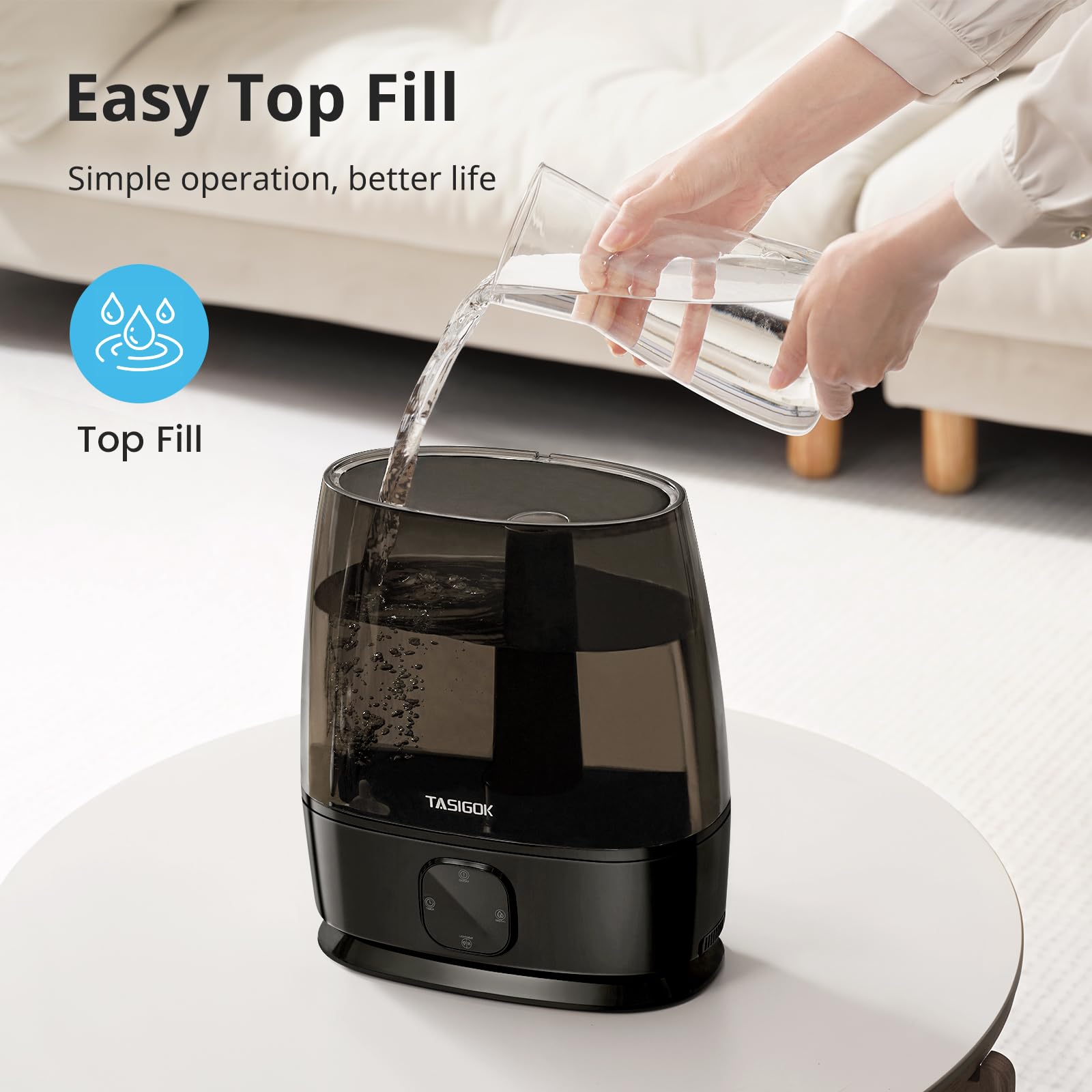 Tasigok Humidifiers For Bedroom Home, 6L Cool And Warm Mist Air Humidifier For Large Room Baby Nursery, 50H Easy Clean And Top F